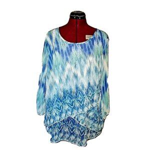 JM Collection Women’s Top Small Embellished Semi-Sheer Tiered Lined Blouse